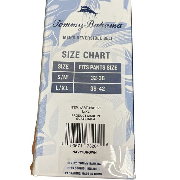 NEW Tommy Bahama Men's L/XL 38-42 Navy/Brown Reversible Belt Leather Trim - Picture 6 of 8